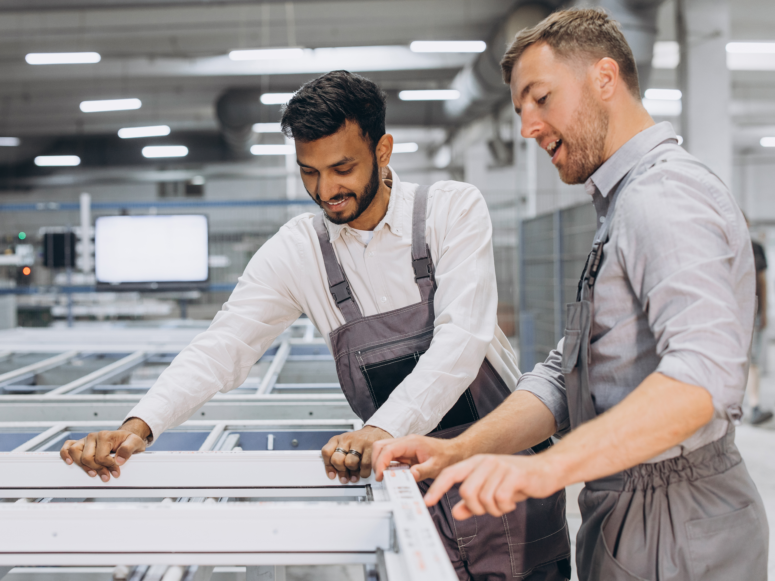 Two men manufacturing windows