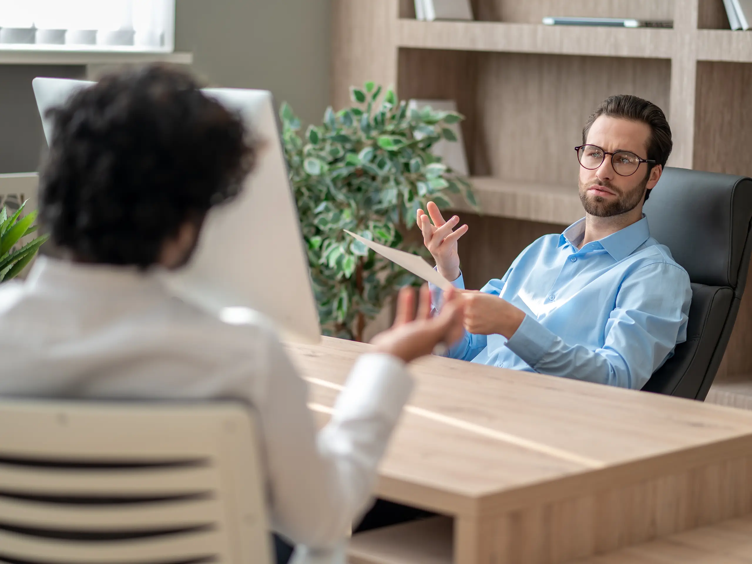 Employment scenario, two people talking