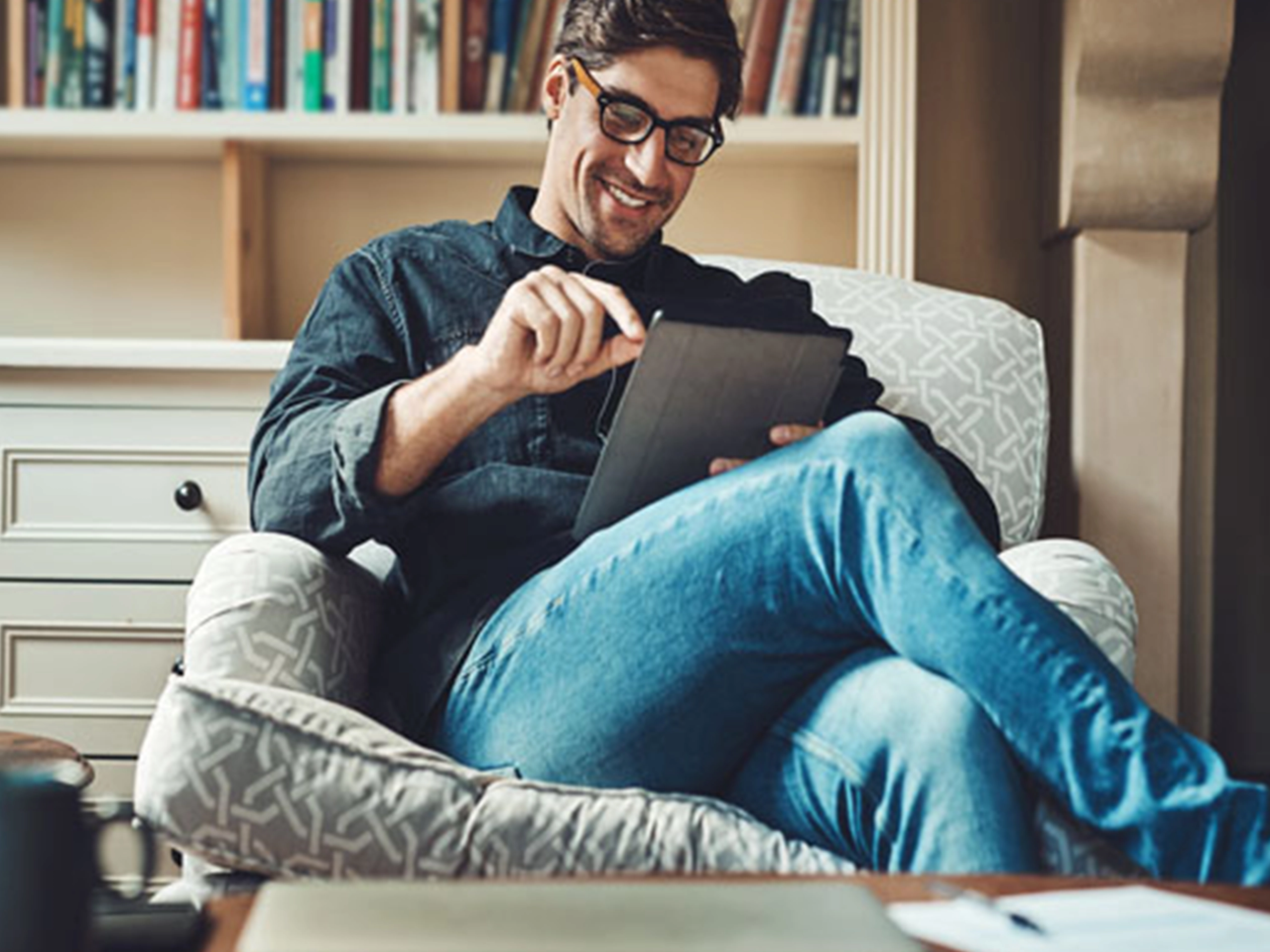 Man looking at his iPad