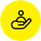 Customer Care Hand _2x Yellow Circle A yellow circle with an icon of a customer being held in a hand - customer care