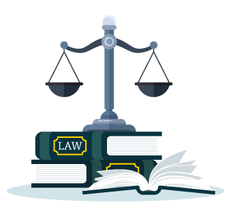 Solicitor Products Illustration Set of scales on top of a pile of Law books