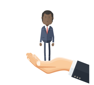 Recourse Options Illustration Outstretched suited hand supporting a coloured man in a suit