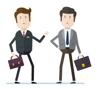 Essential Business Legal Illlustration Two caucasian businessmen with briefcases resolving a dispute