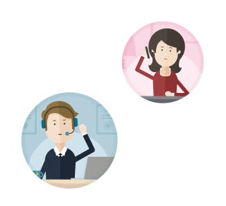 Emergency Illustration Two circles representing a male and female call assistant communicating with one another