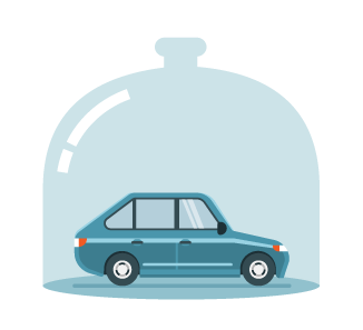 Motor Legal Solutions Blue car inside a glass bell jar
